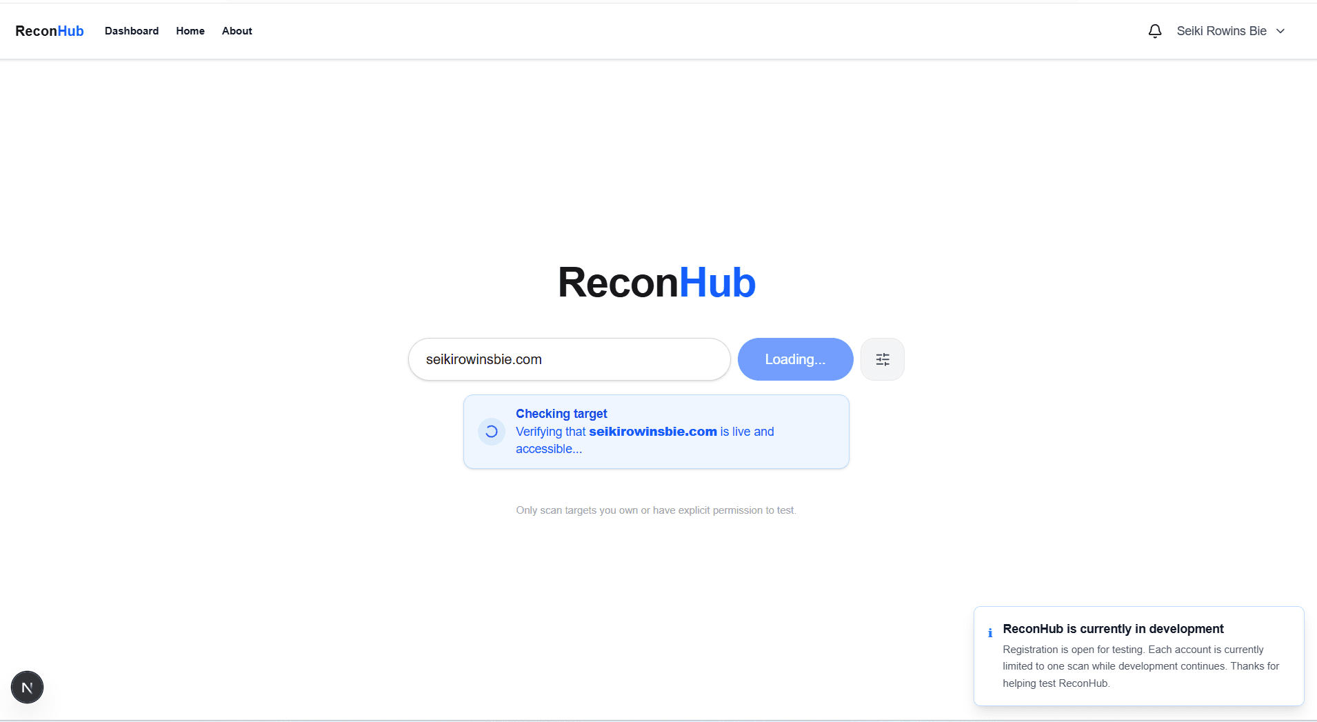 ReconHub scanning interface